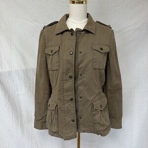 Banana Republic Women Utility Jacket Olive Green Full Zip Military Cargo Size M